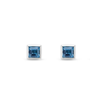 9ct White Gold Square Natural London Blue Topaz Rubover Stud Earrings — 3mm