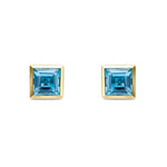9ct Yellow Gold Square Natural Swiss Blue Topaz Rubover Stud Earrings — 5mm