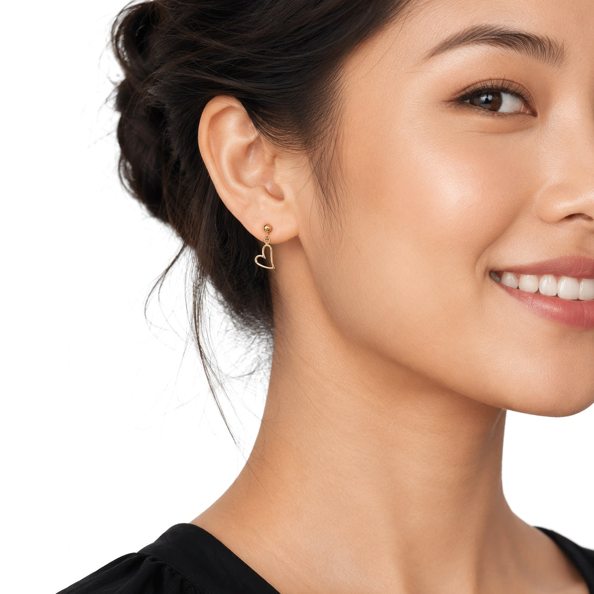 9ct Gold Open Heart Drop Earrings with Ball Stud Tops