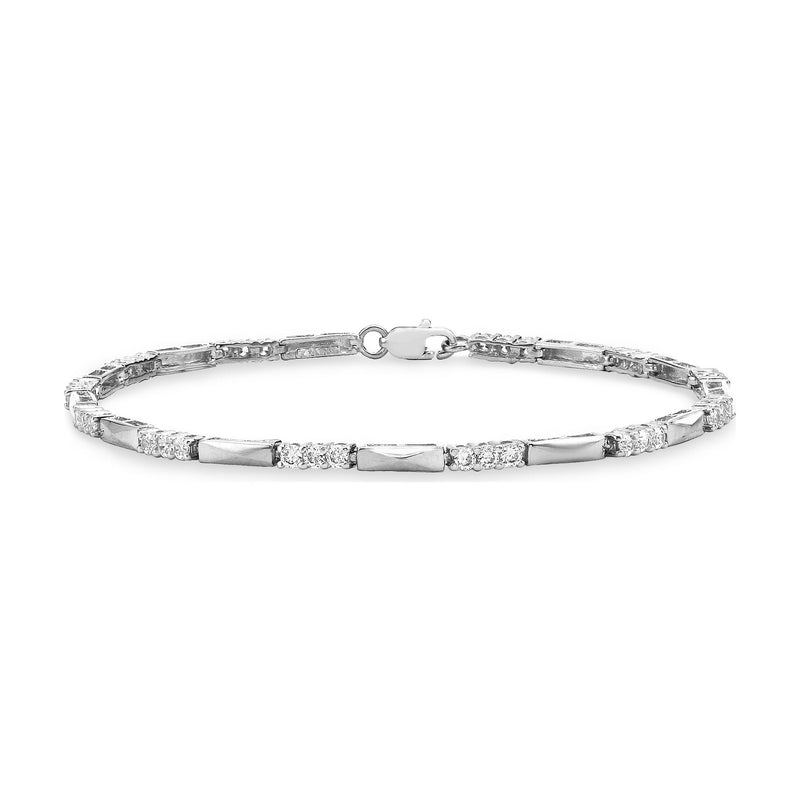 9ct White Gold Cubic Zirconia CZ and Bar Link Bracelet