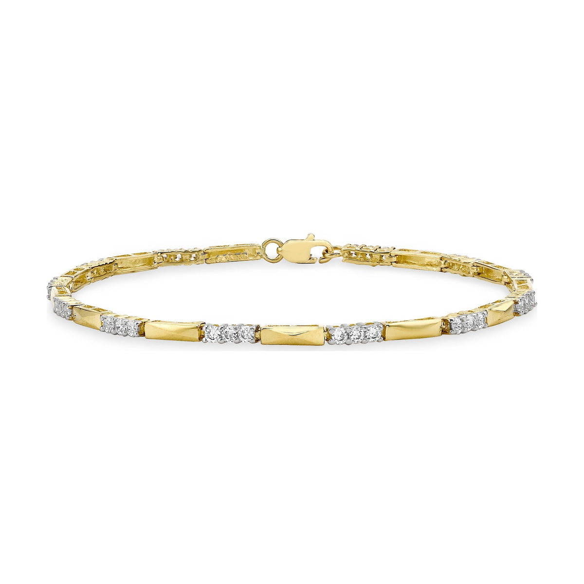 9ct Yellow Gold Cubic Zirconia CZ and Bar Link Bracelet