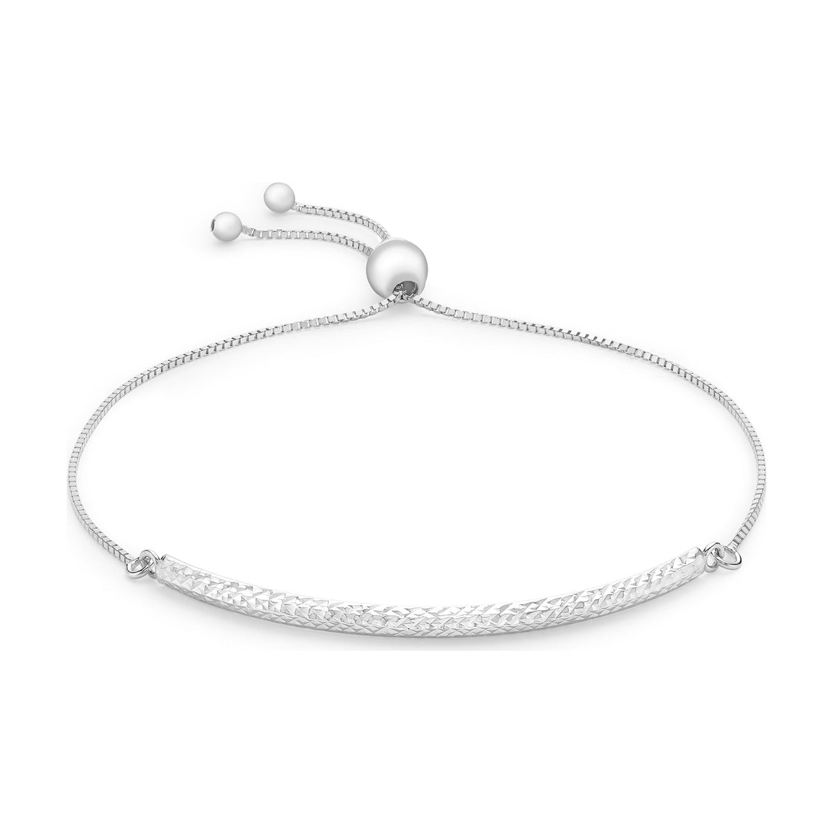 9ct White Gold Diamond Cut Bar Slider Bracelet