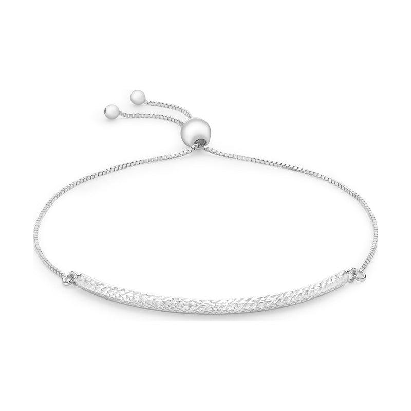9ct White Gold Diamond Cut Bar Slider Bracelet