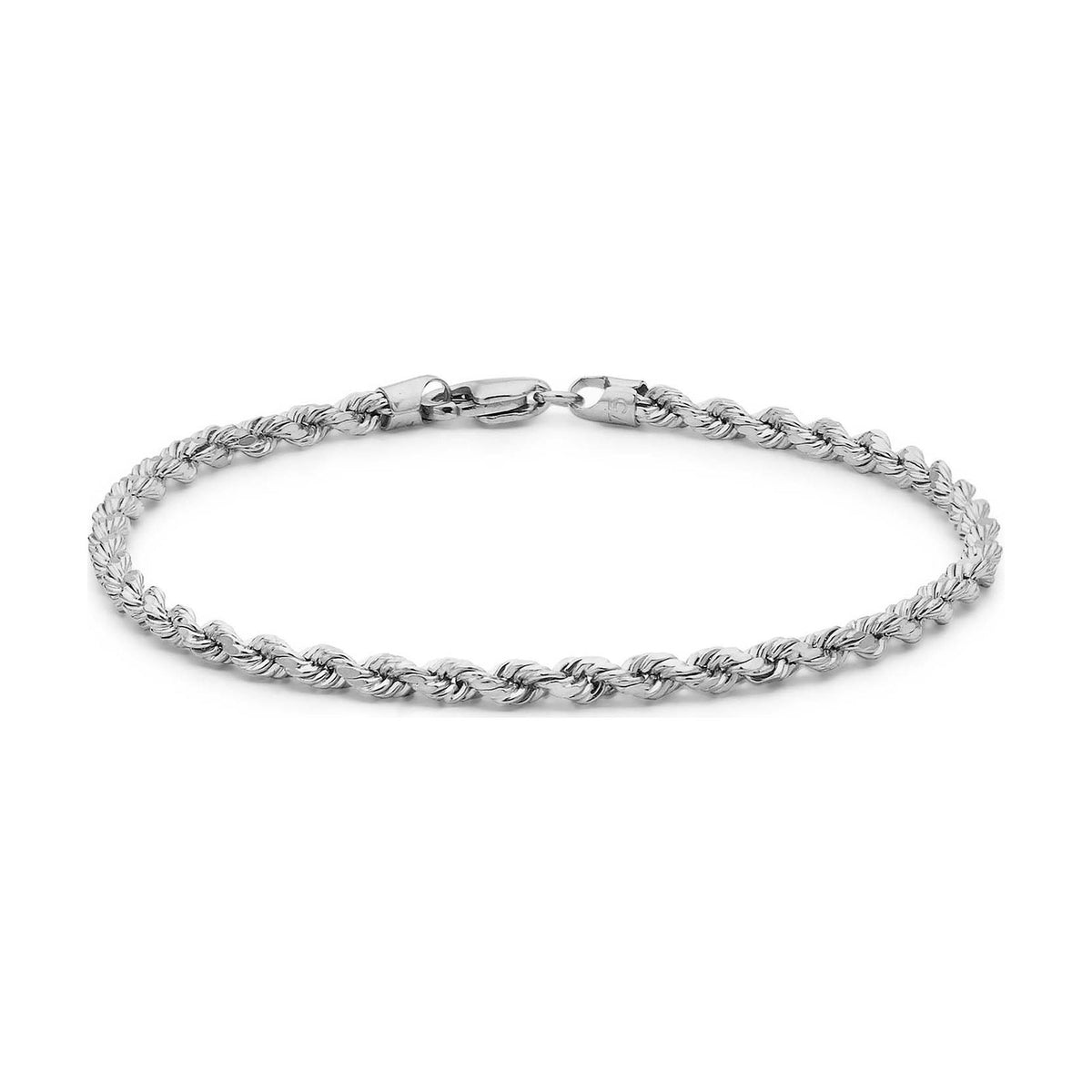 9ct White Gold Diamond Cut Rope Bracelet — 2mm