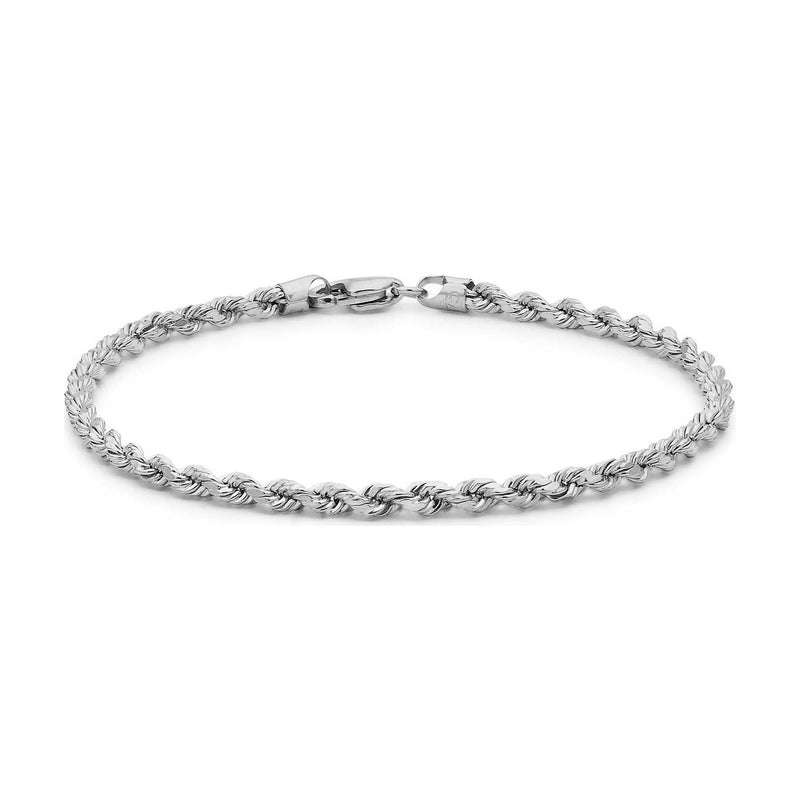 9ct White Gold Diamond Cut Rope Bracelet — 2mm