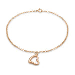 9ct Rose Gold Fine Belcher Bracelet with Open Heart Charm