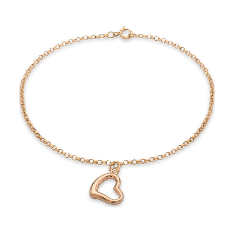 9ct Rose Gold Fine Belcher Bracelet with Open Heart Charm