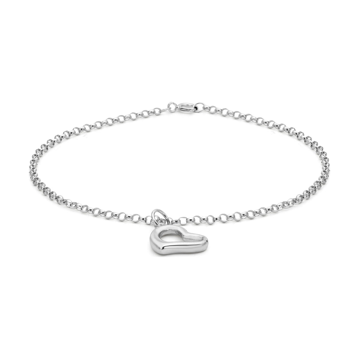 9ct White Gold Fine Belcher Bracelet with Open Heart Charm