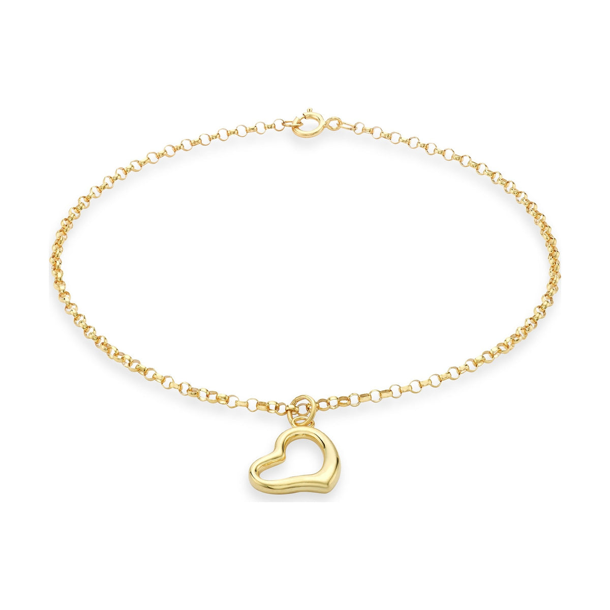 9ct Yellow Gold Fine Belcher Bracelet with Open Heart Charm