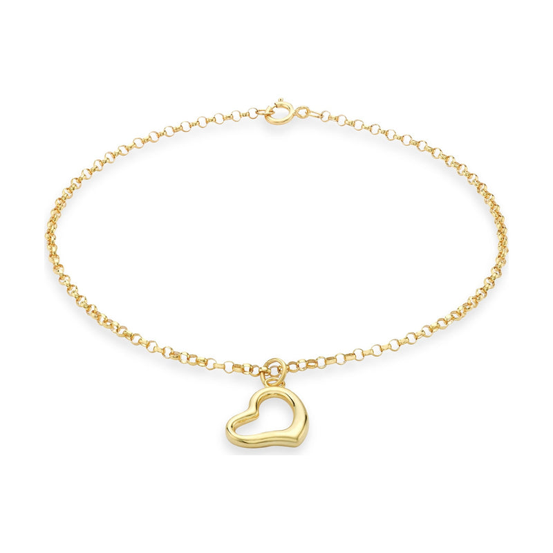 9ct Yellow Gold Fine Belcher Bracelet with Open Heart Charm