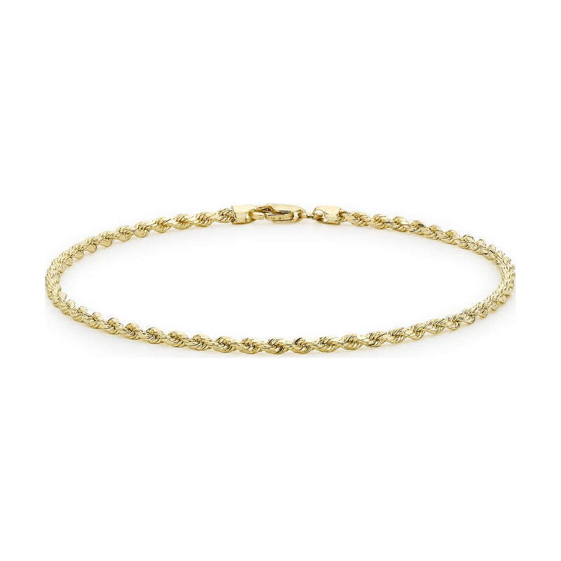 9ct Yellow Gold Fine Diamond Cut Rope Bracelet — 2mm
