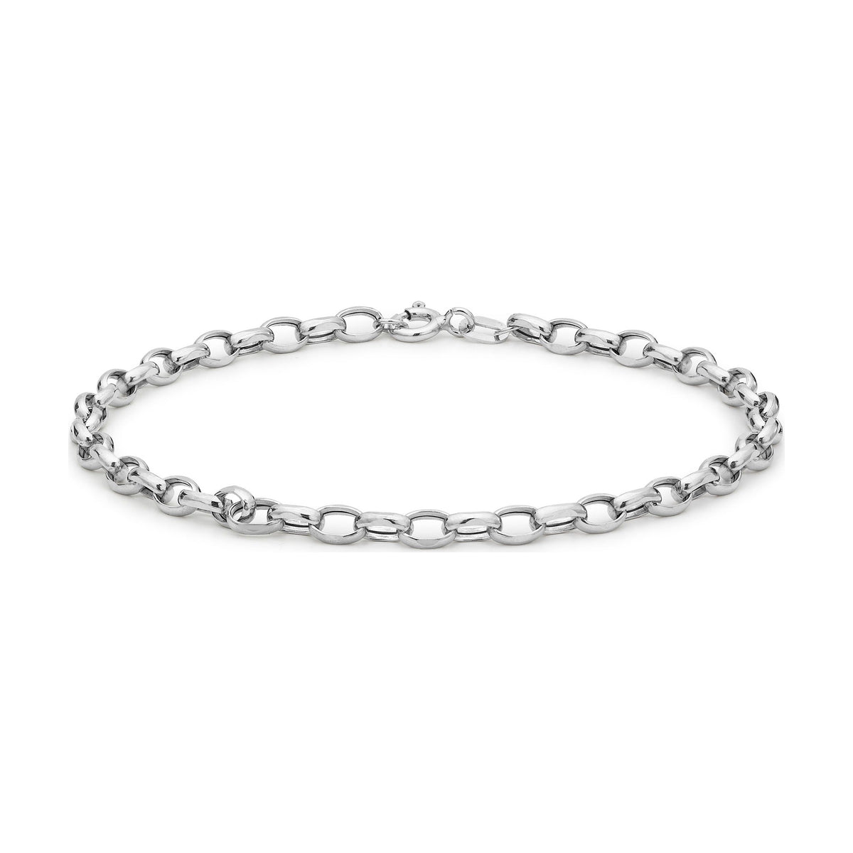 9ct White Gold Hollow Oval Belcher Bracelet — 3mm