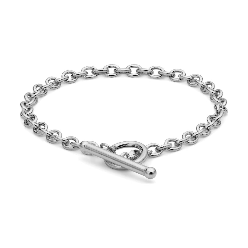 9ct White Gold Oval Belcher T-Bar Bracelet — 4mm