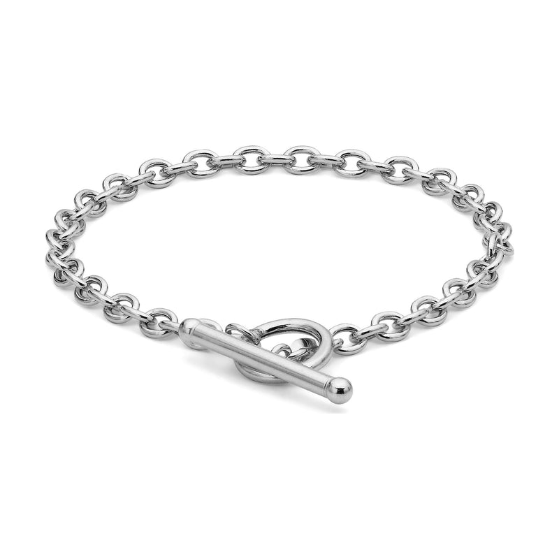 9ct White Gold Oval Belcher T-Bar Bracelet — 6mm