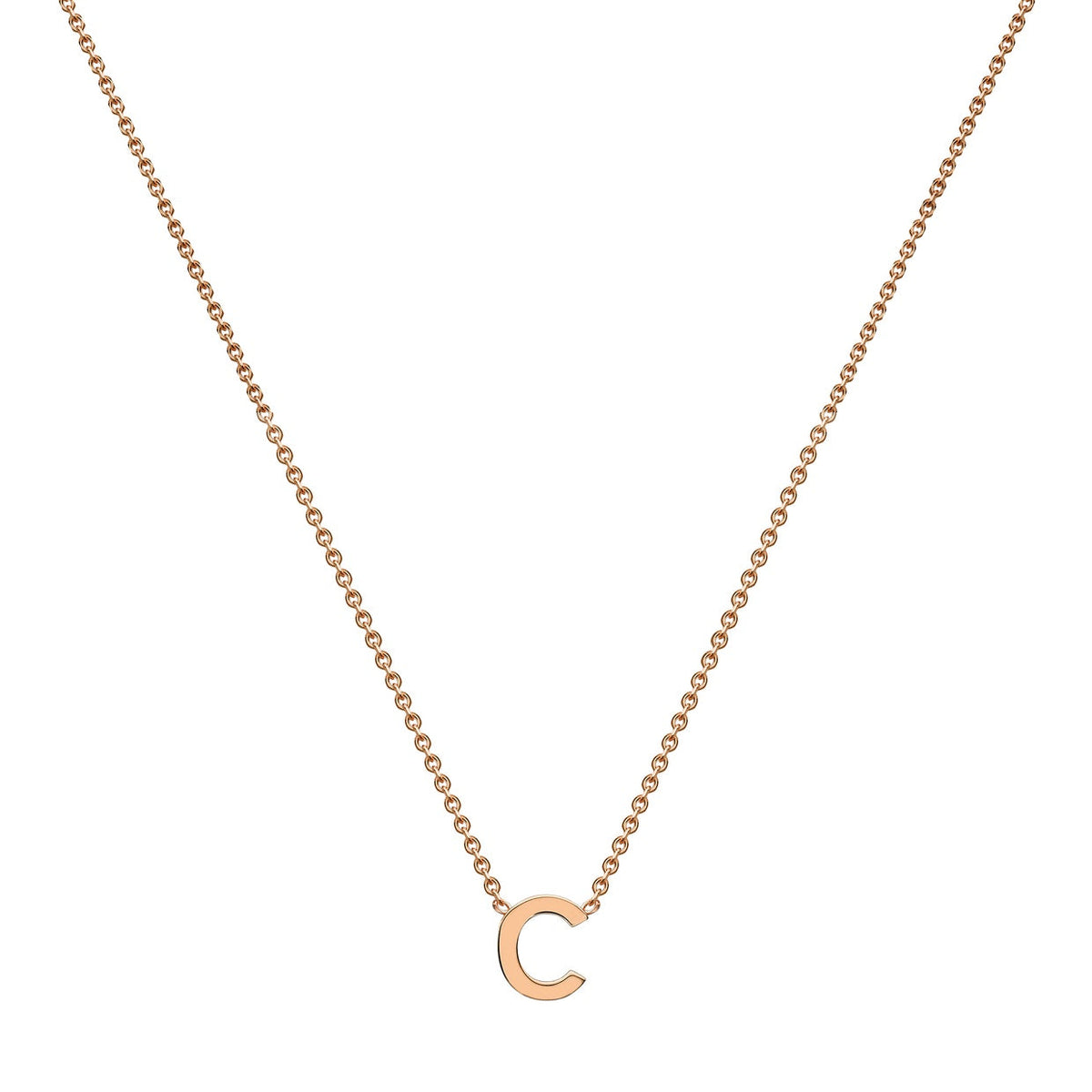9ct Rose Gold Mini Initial C Adjustable Necklace — full-length