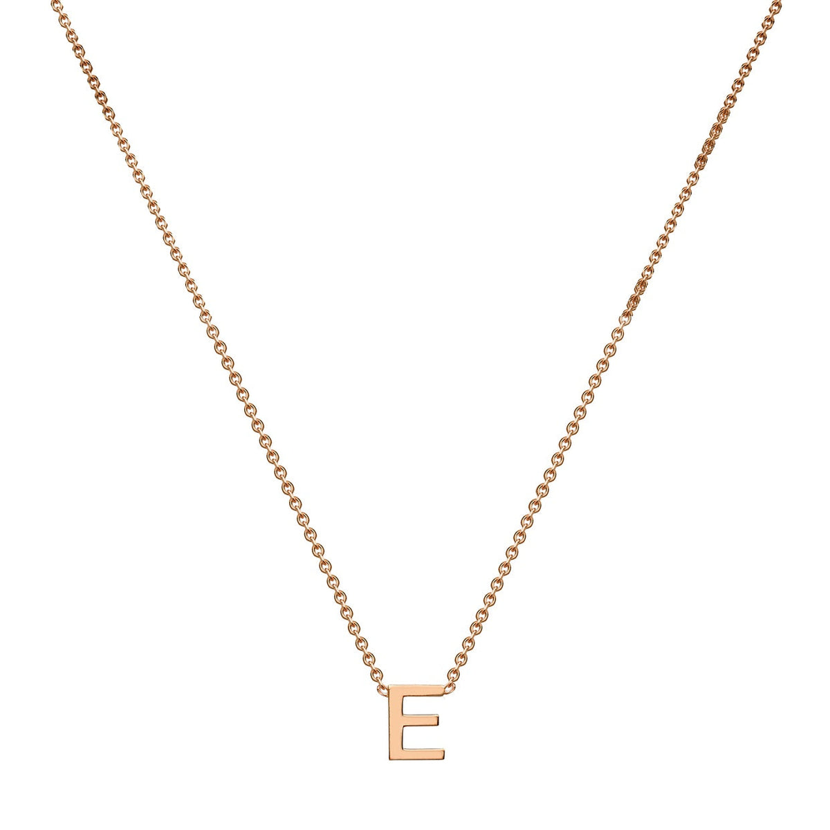 9ct Rose Gold Mini Initial E Adjustable Necklace — full-length