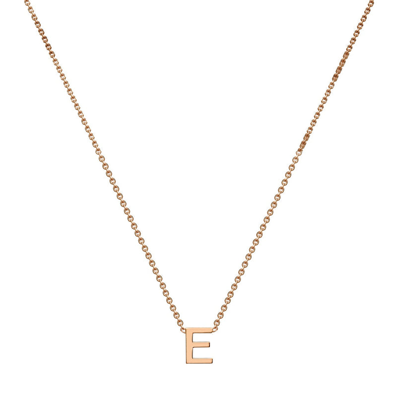 9ct Rose Gold Mini Initial E Adjustable Necklace — full-length