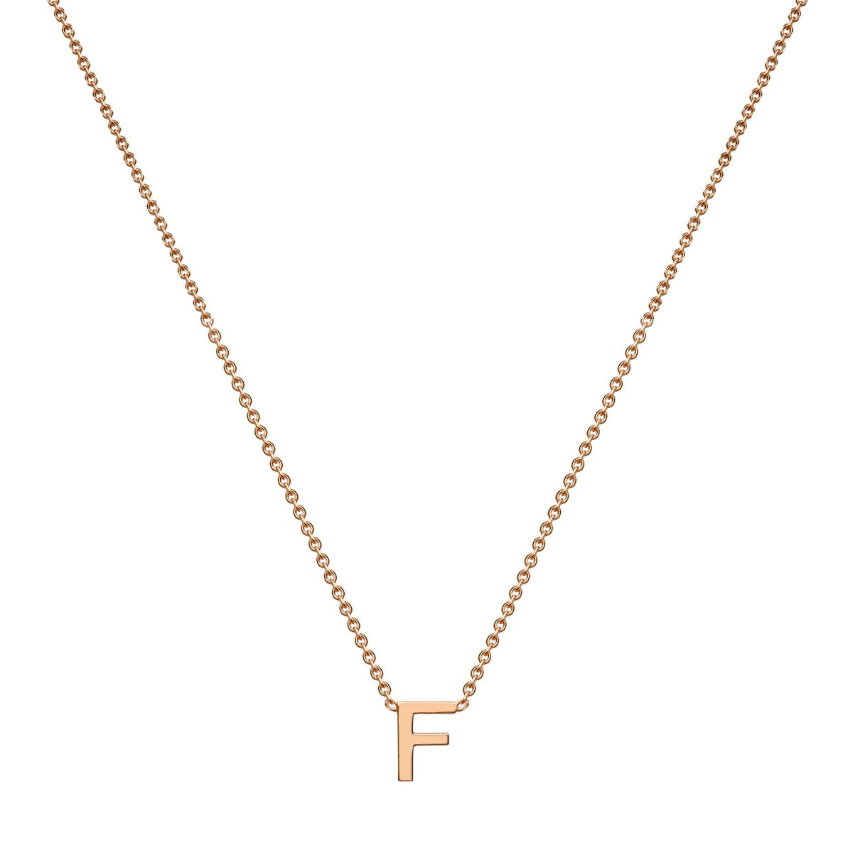 9ct Rose Gold Mini Initial F Adjustable Necklace — full-length