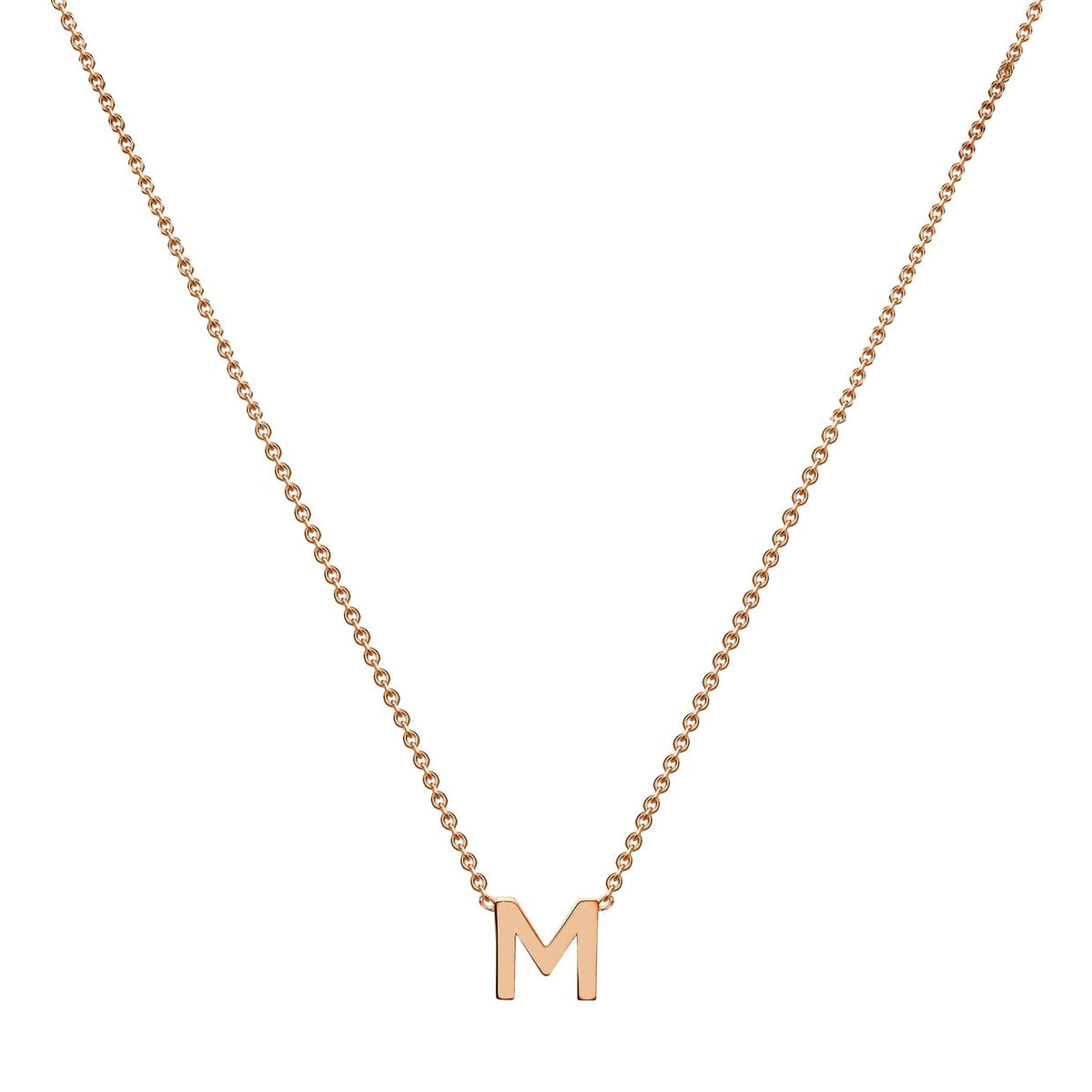 9ct Rose Gold Mini Initial M Adjustable Necklace — full-length