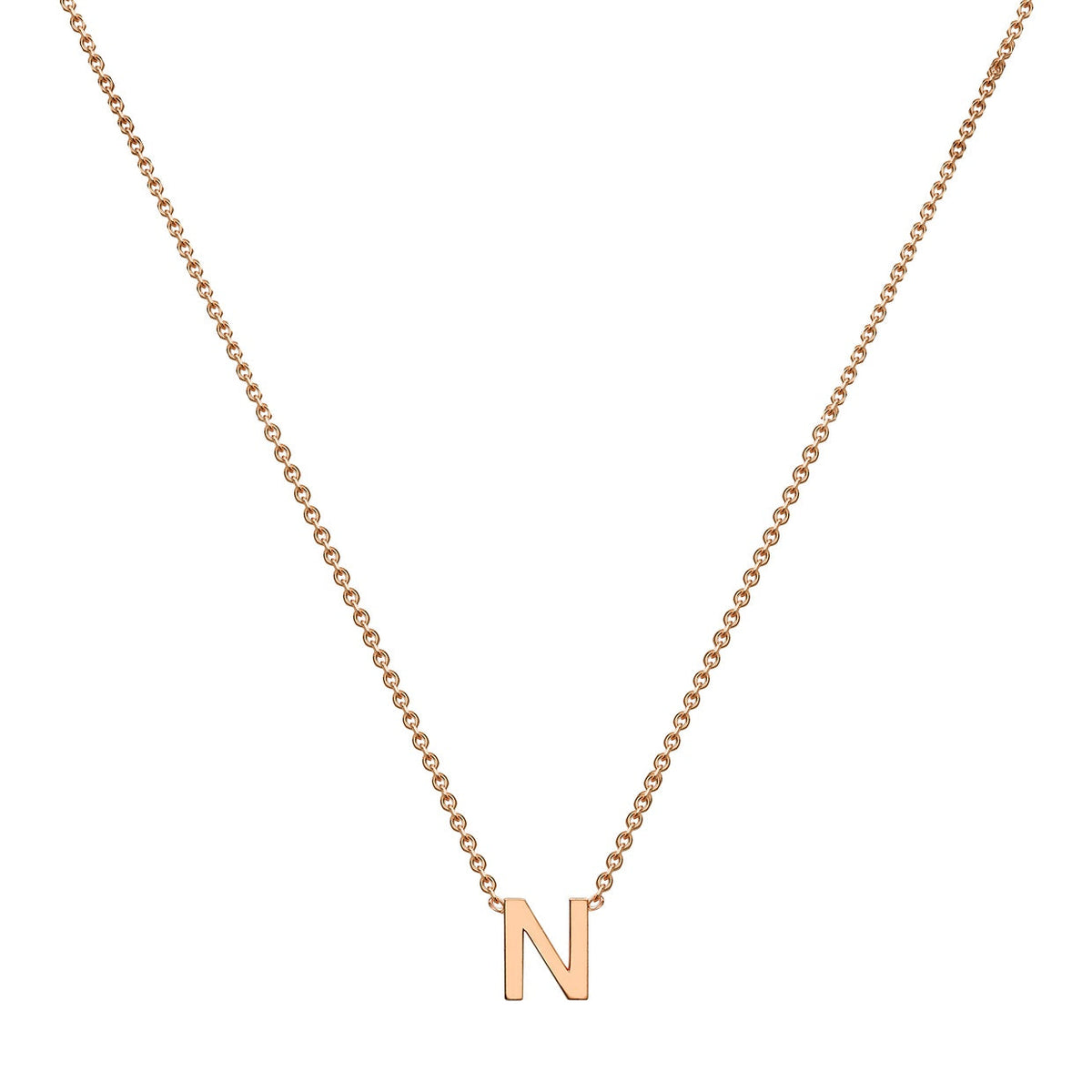 9ct Rose Gold Mini Initial N Adjustable Necklace — full-length