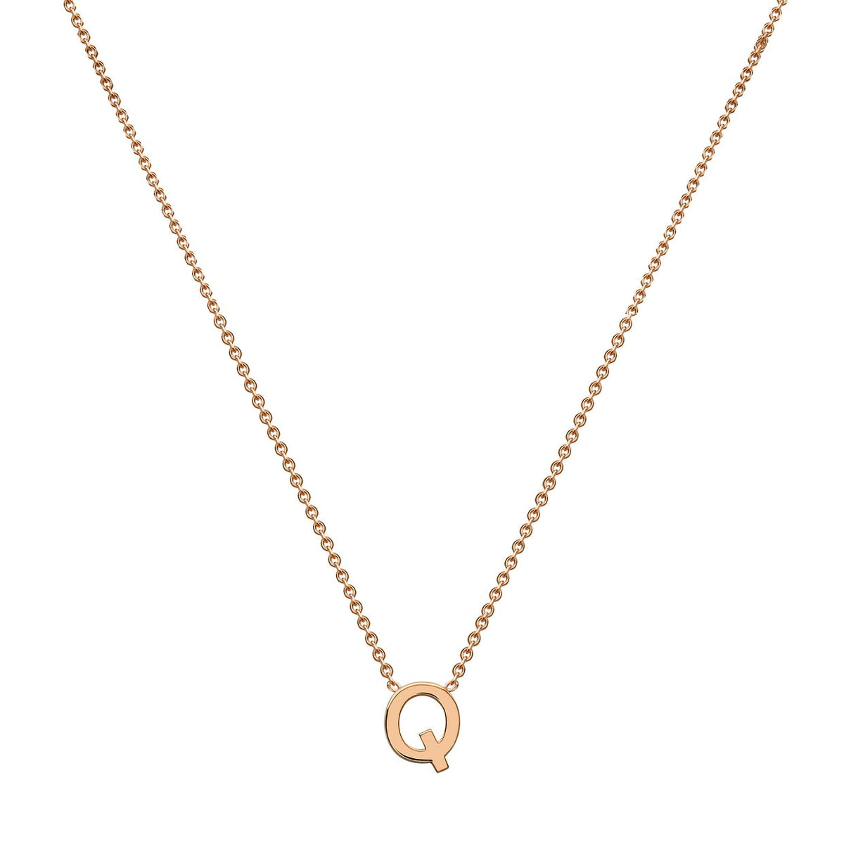 9ct Rose Gold Mini Initial Q Adjustable Necklace — full-length