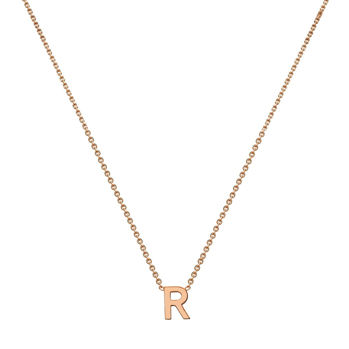 9ct Rose Gold Mini Initial R Adjustable Necklace — full-length