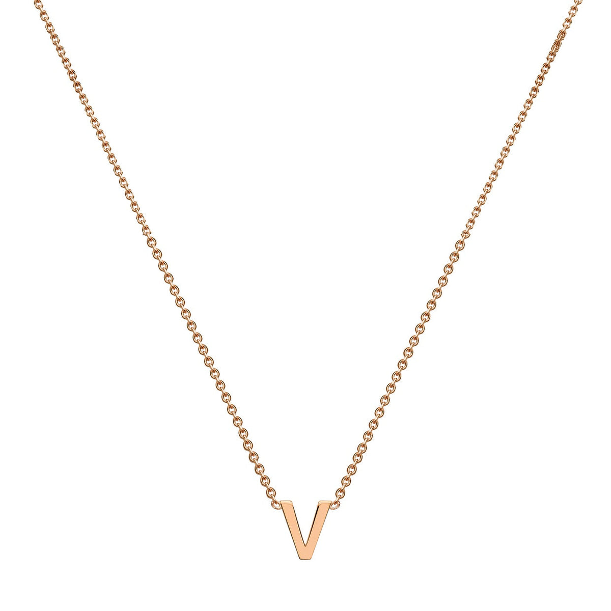 9ct Rose Gold Mini Initial V Adjustable Necklace — full-length