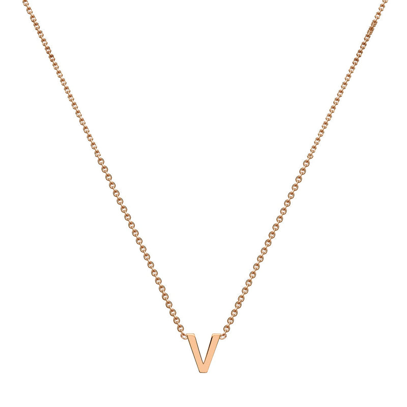 9ct Rose Gold Mini Initial V Adjustable Necklace — full-length