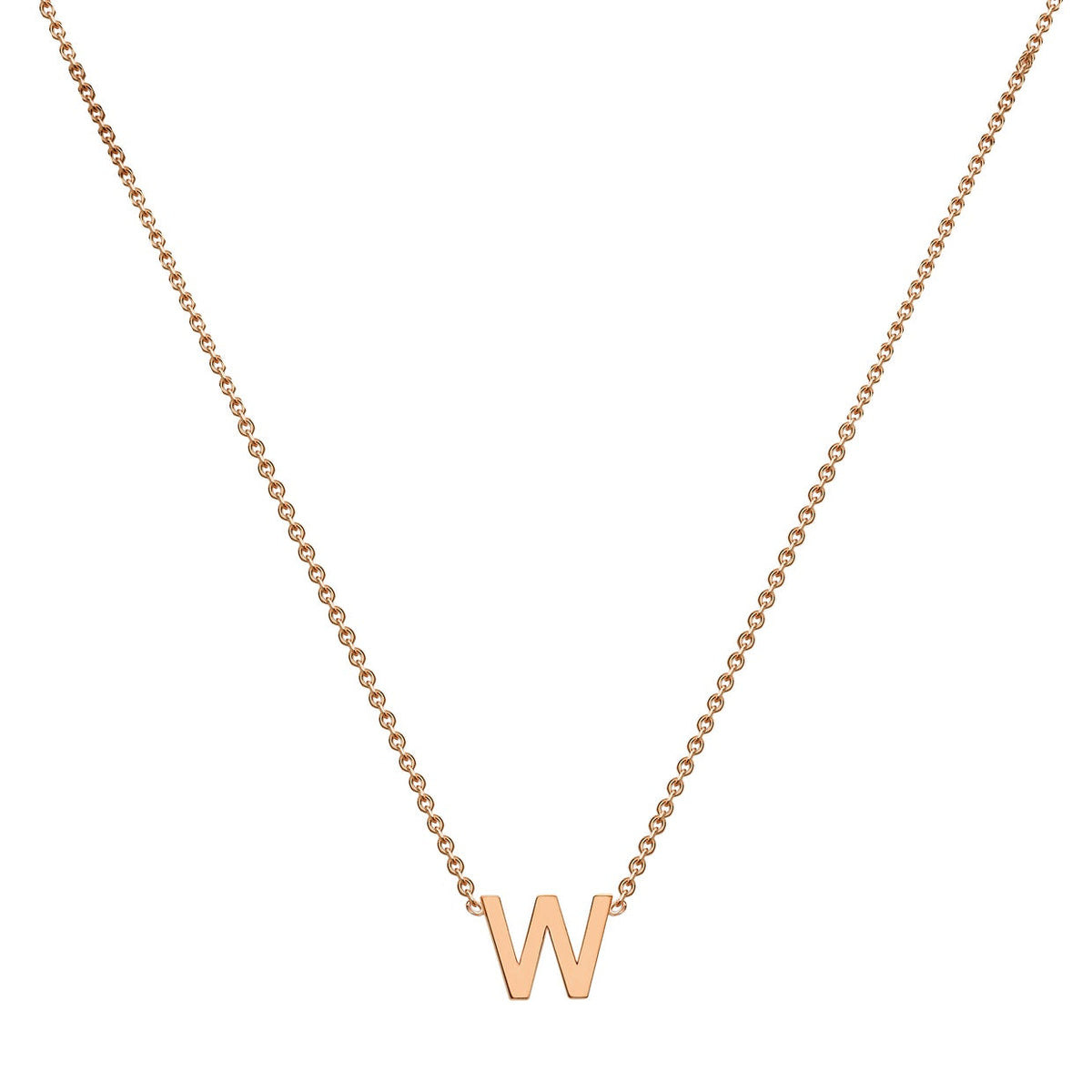 9ct Rose Gold Mini Initial W Adjustable Necklace — full-length