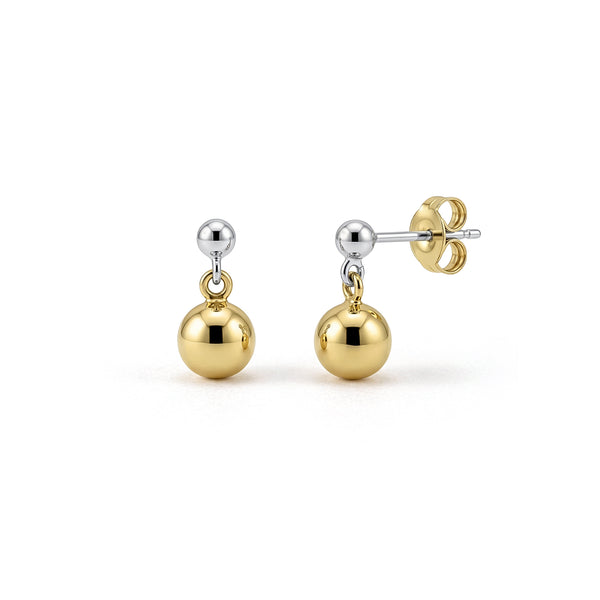 9ct Two Tone White and Yellow Gold 3mm and 6mm Polished Ball Drop Earrings