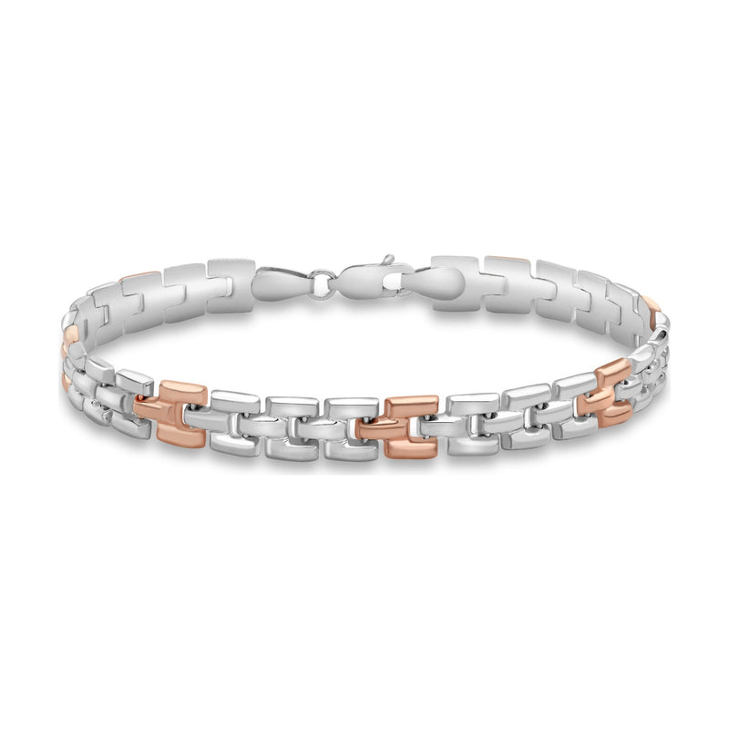 9ct White and Rose Gold Brick Link Bracelet