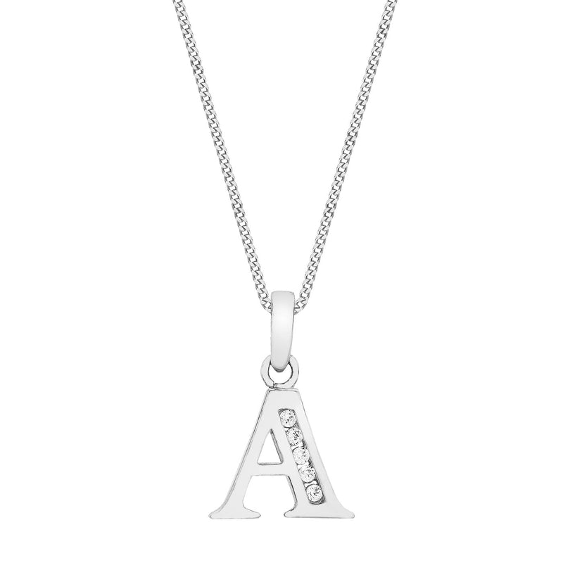 9ct White Gold Cubic Zirconia CZ Serif Initial A Pendant
