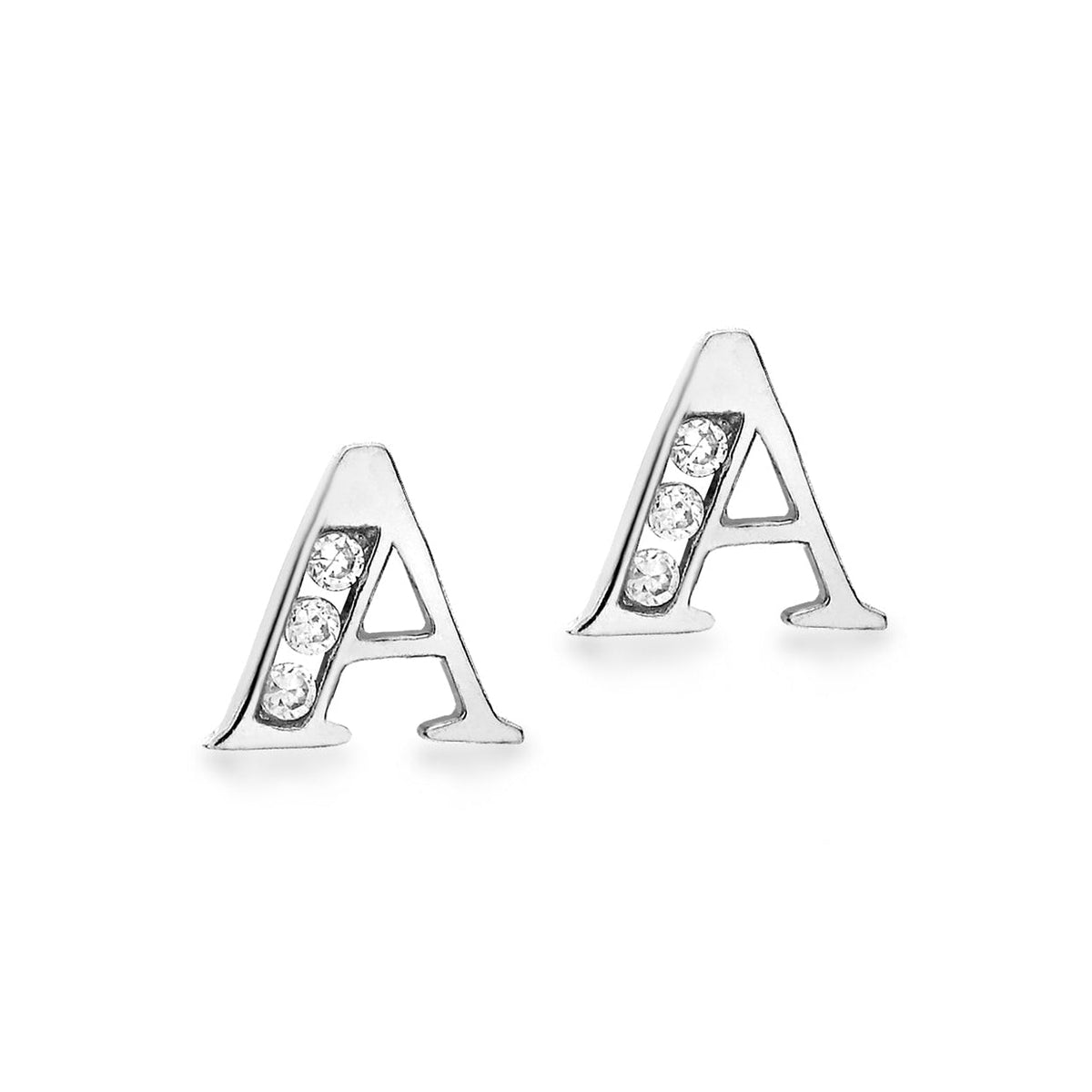 9ct White Gold Cubic Zirconia CZ Serif Initial A Stud Earrings