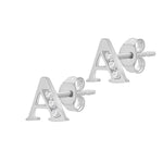 9ct White Gold Cubic Zirconia CZ Serif Initial A Stud Earrings — side