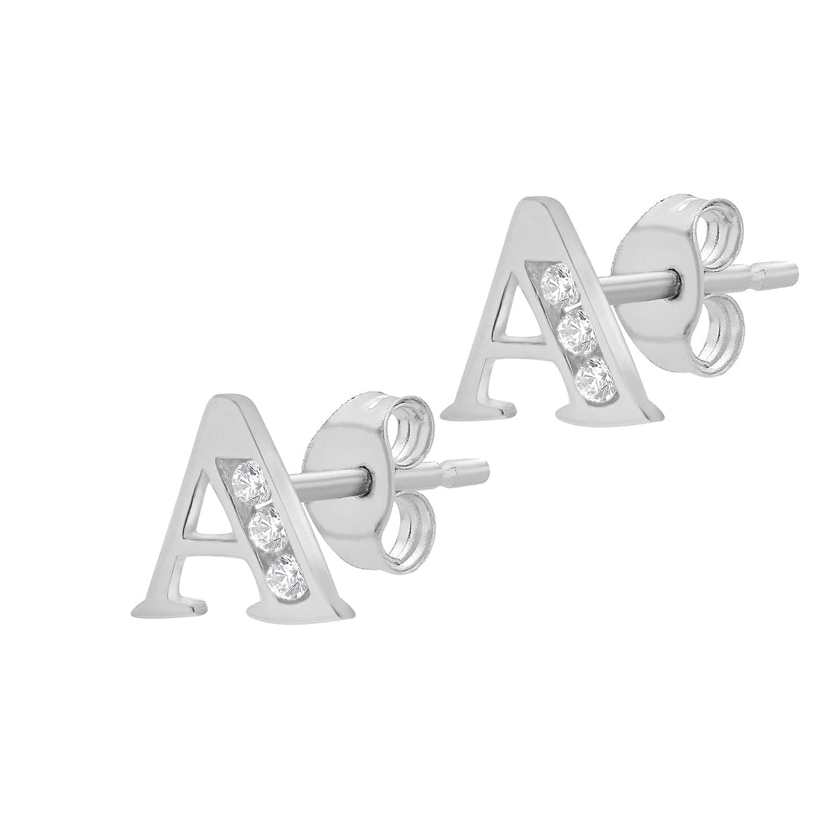 9ct White Gold Cubic Zirconia CZ Serif Initial A Stud Earrings — side