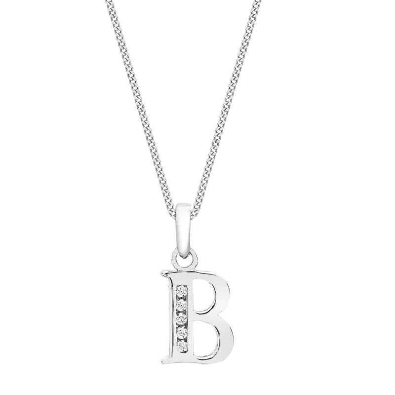 9ct White Gold Cubic Zirconia CZ Serif Initial B Pendant