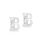 9ct White Gold Cubic Zirconia CZ Serif Initial B Stud Earrings