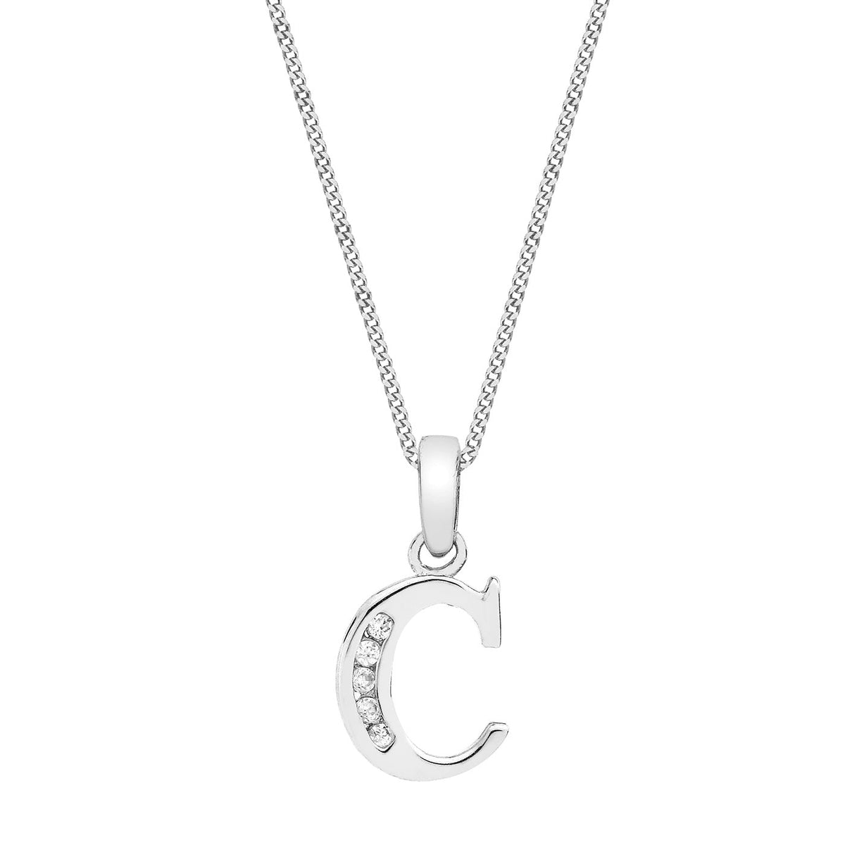 9ct White Gold Cubic Zirconia CZ Serif Initial C Pendant