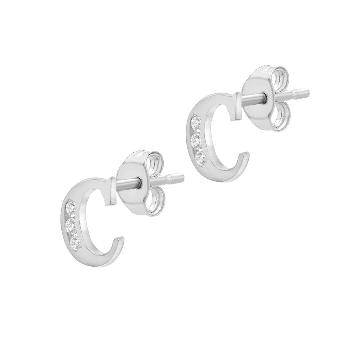 9ct White Gold Cubic Zirconia CZ Serif Initial C Stud Earrings — side