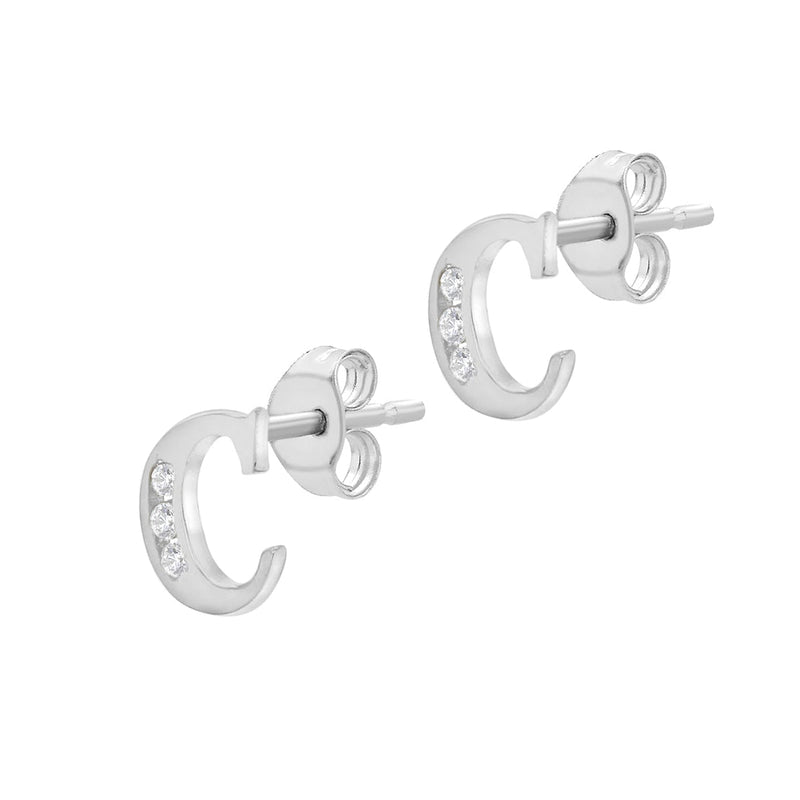 9ct White Gold Cubic Zirconia CZ Serif Initial C Stud Earrings — side