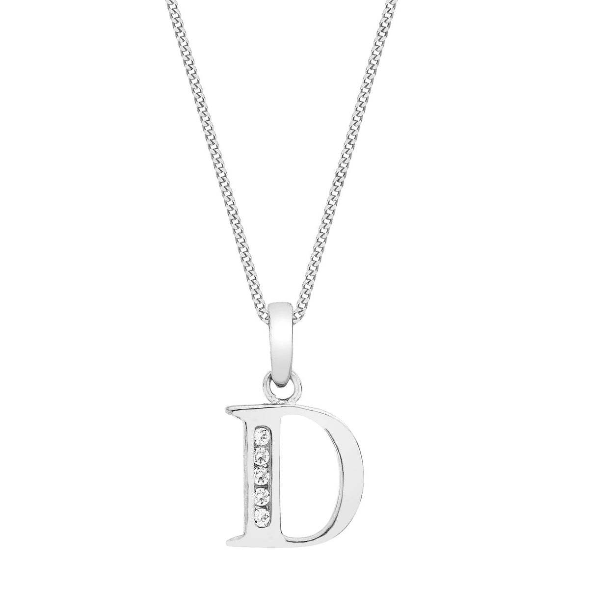 9ct White Gold Cubic Zirconia CZ Serif Initial D Pendant