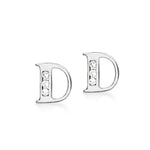 9ct White Gold Cubic Zirconia CZ Serif Initial D Stud Earrings