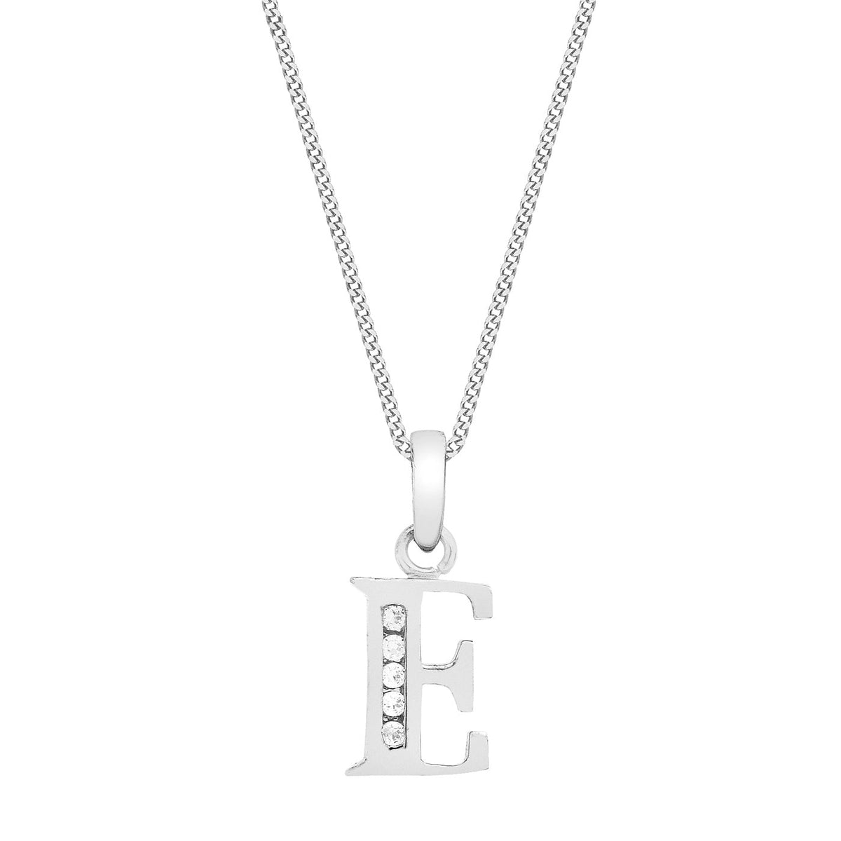 9ct White Gold Cubic Zirconia CZ Serif Initial E Pendant