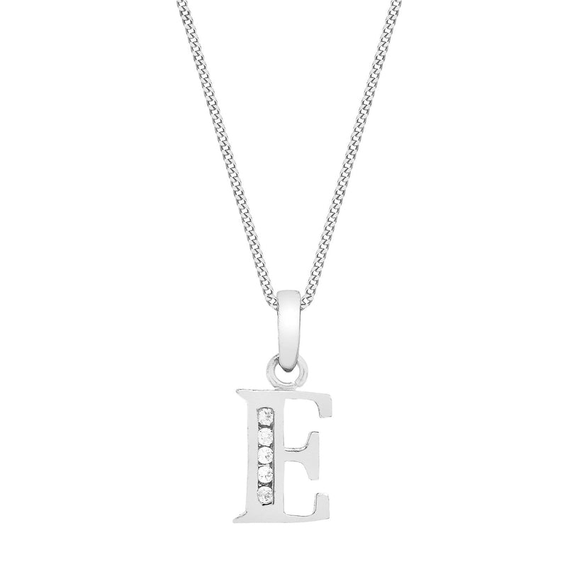 9ct White Gold Cubic Zirconia CZ Serif Initial E Pendant