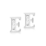 9ct White Gold Cubic Zirconia CZ Serif Initial E Stud Earrings