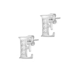 9ct White Gold Cubic Zirconia CZ Serif Initial E Stud Earrings — side