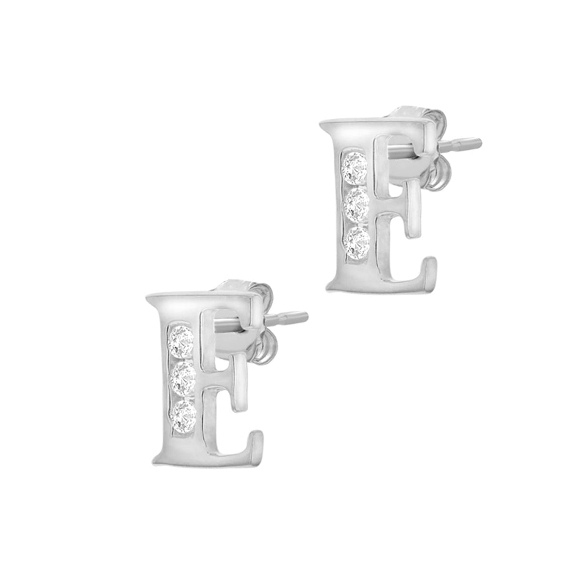 9ct White Gold Cubic Zirconia CZ Serif Initial E Stud Earrings — side
