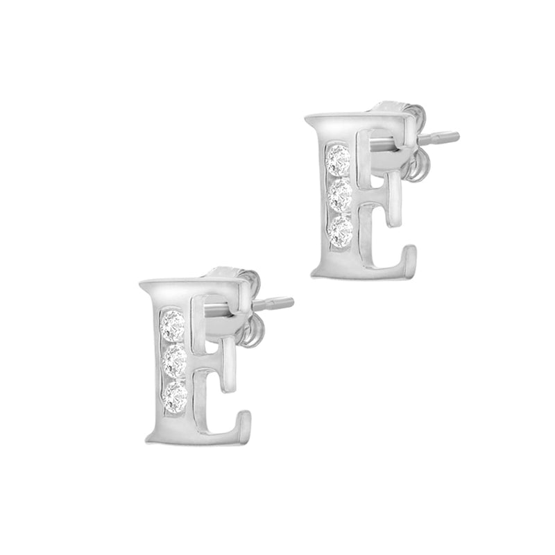 9ct White Gold Cubic Zirconia CZ Serif Initial E Stud Earrings — side