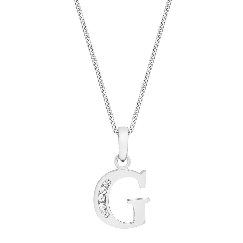 9ct White Gold Cubic Zirconia CZ Serif Initial G Pendant