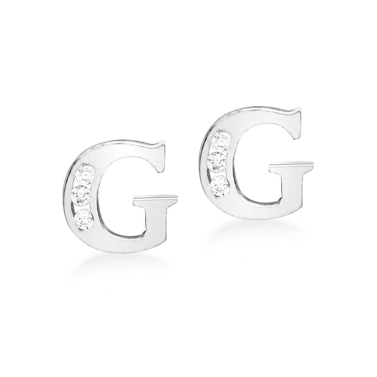 9ct White Gold Cubic Zirconia CZ Serif Initial G Stud Earrings